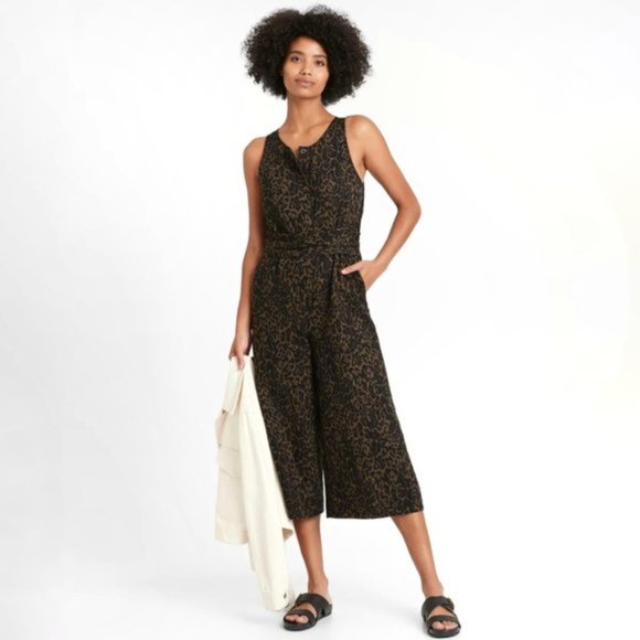 Banana Republic Pants - Banana Republic Womens Linen Blend Leopard Jumpsuit Size 0